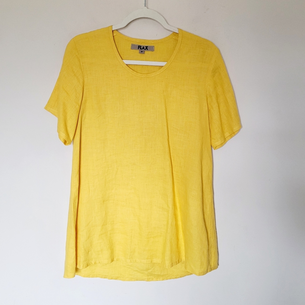 Flax Linen Scoop Neck Top Yellow‎